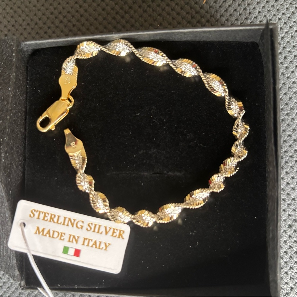 Two-Tone Sterling Silver Bracelet made in Italy FREE SHIPPING - Picture 3 of 5